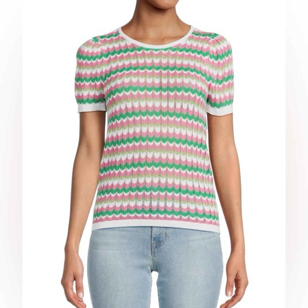 Design Chevron short Sleeve Sweater top multi color size L